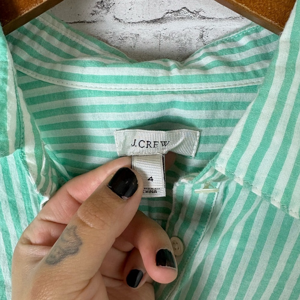 J. Crew Mint Green Candy Stripe Half Button Blouse - image 4